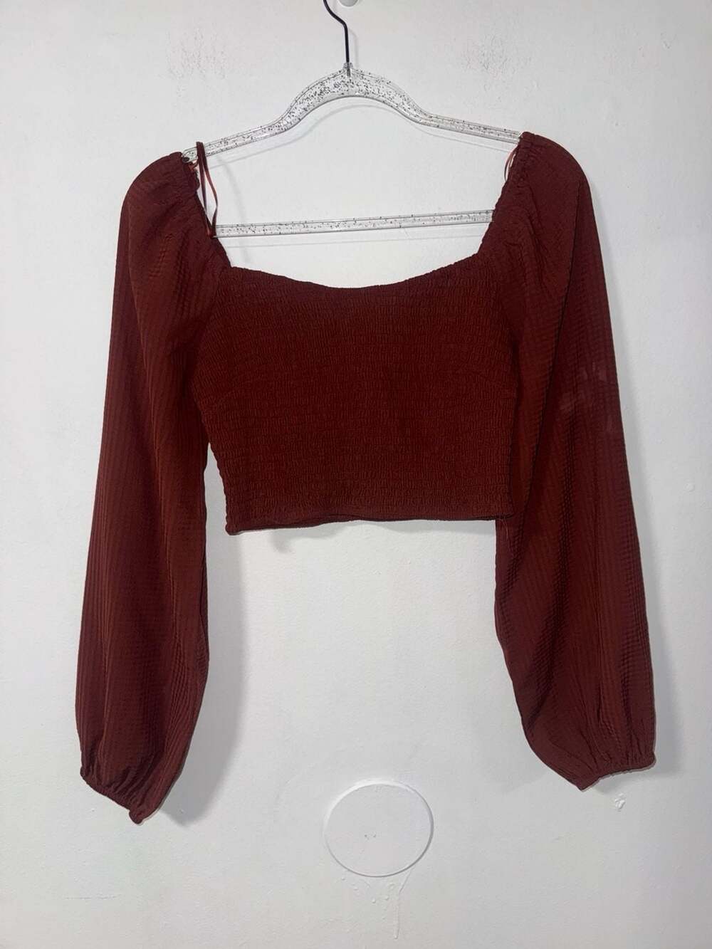 Altard State Smocked Long Sleeve Crop Top Burgundy Size S M15022